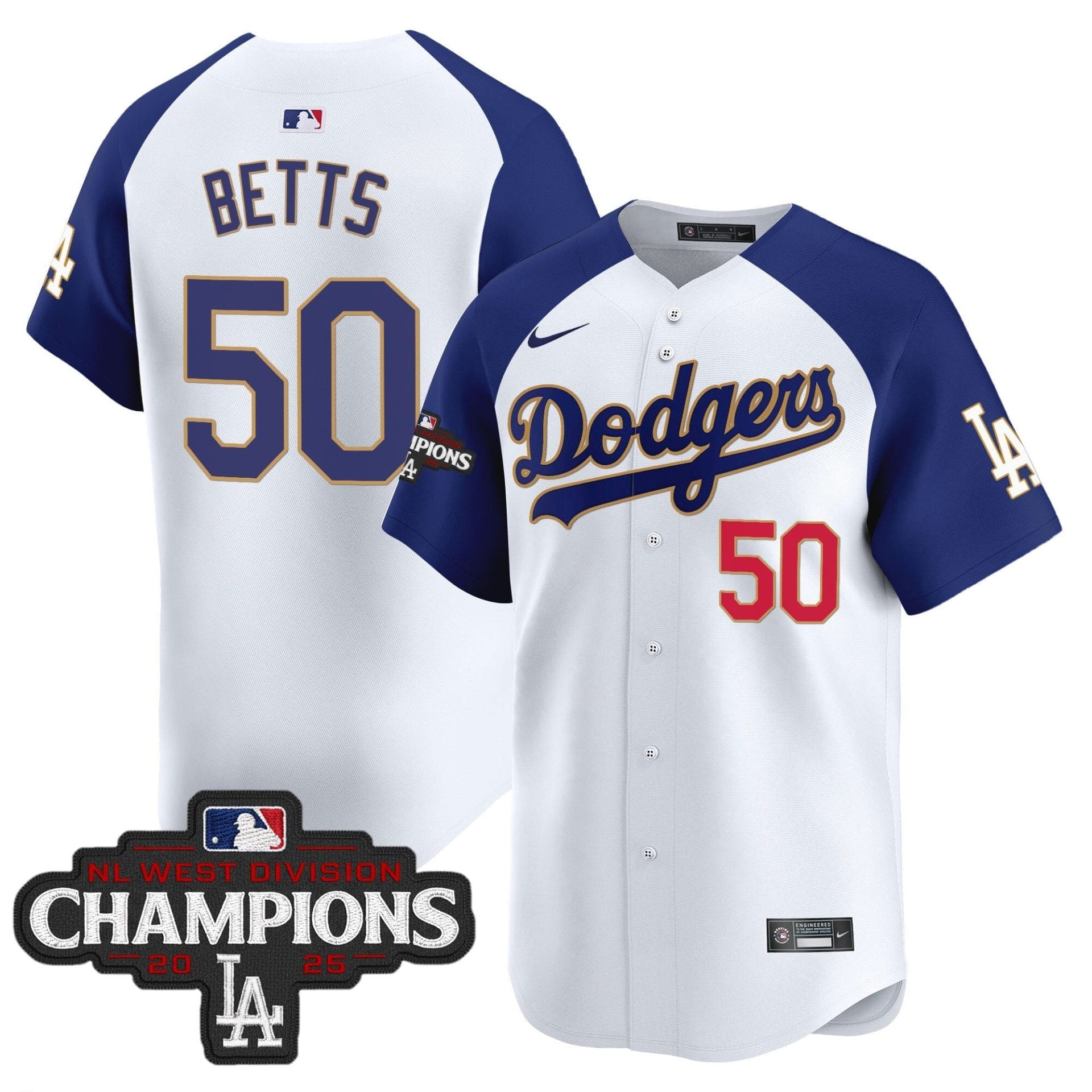 Dodgers 2025 NL West Division Champions Patch Gold Trim Vapor Premier Limited Jersey - All Stitched - Image 46