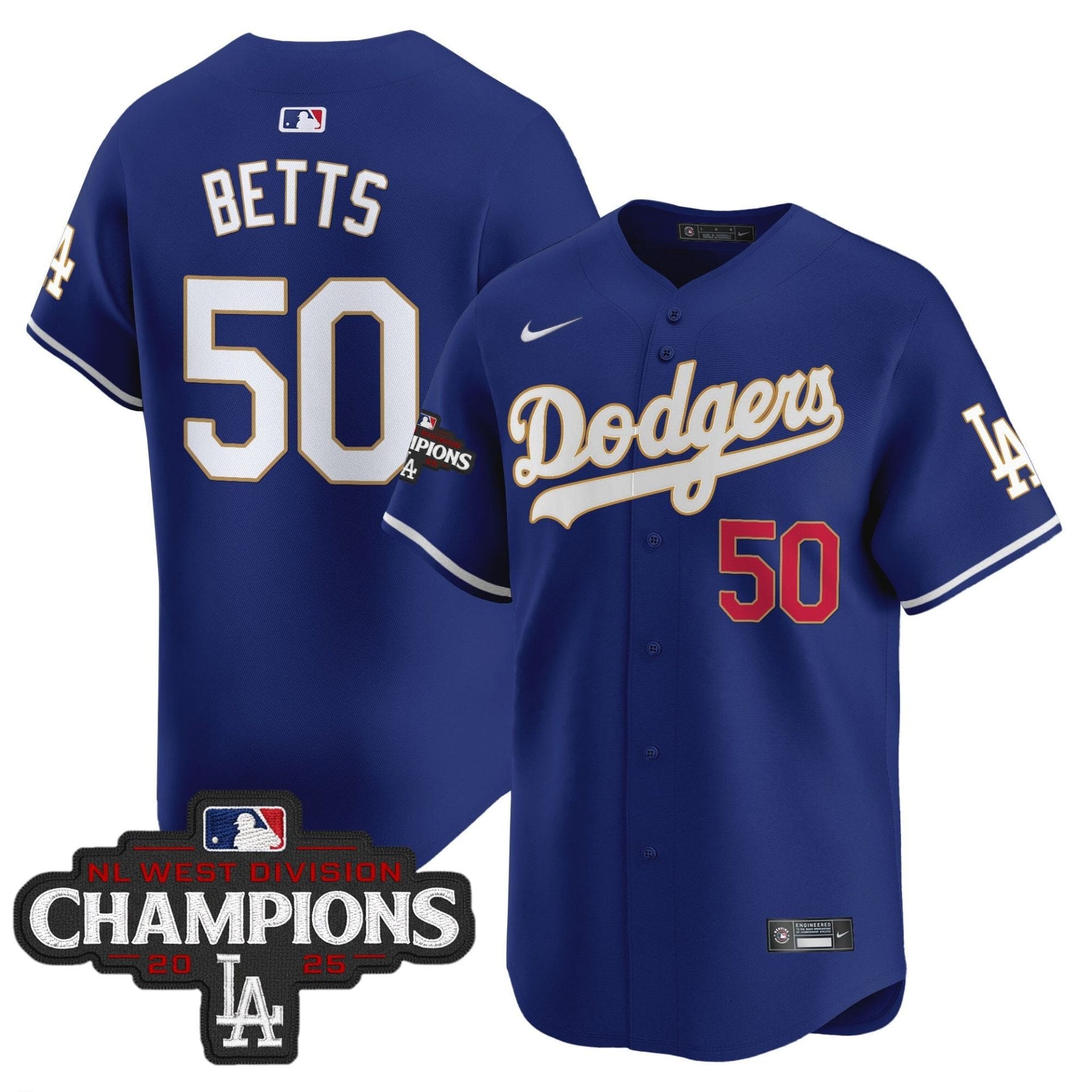Dodgers 2025 NL West Division Champions Patch Gold Trim Vapor Premier Limited Jersey - All Stitched - Image 36