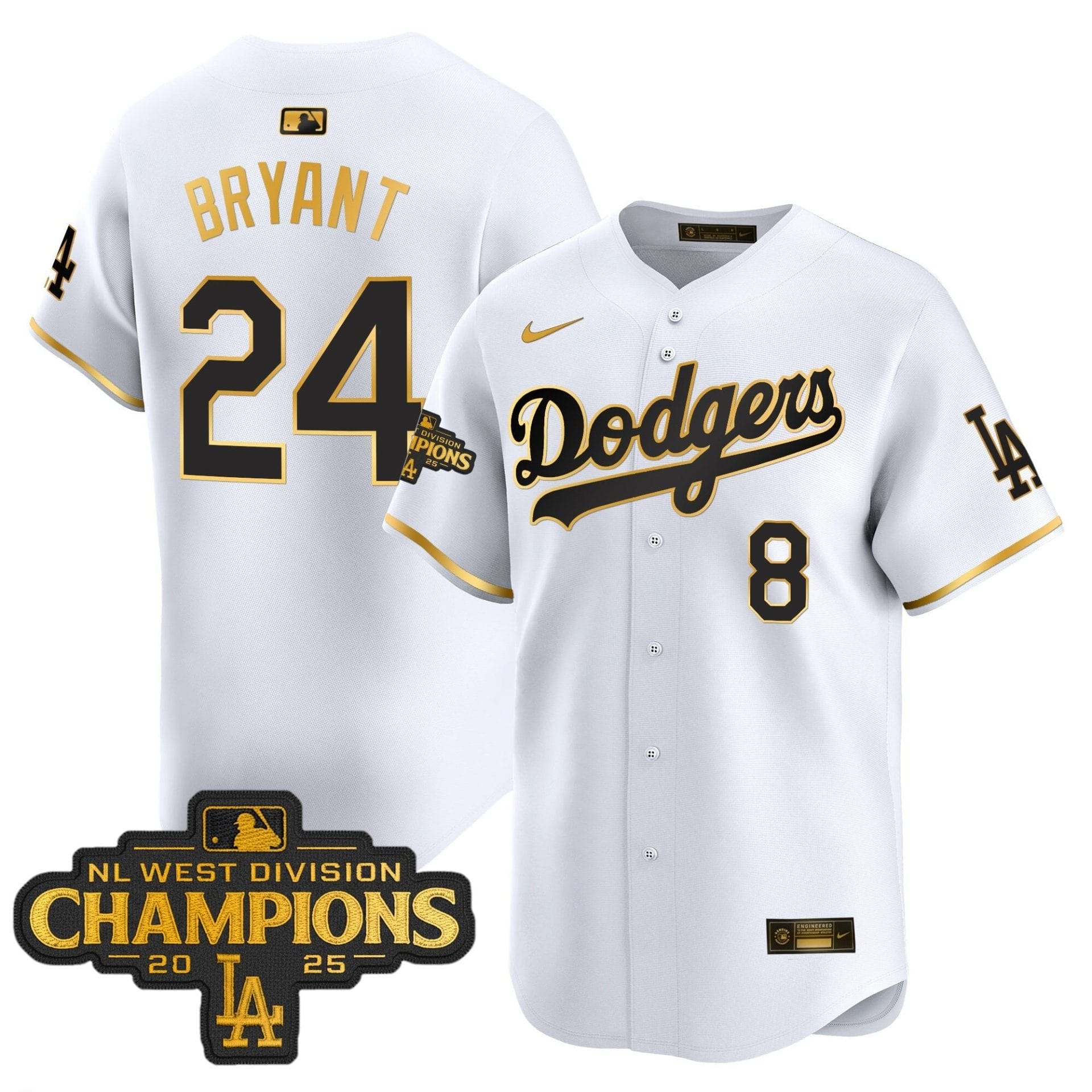 Dodgers 2025 NL West Division Champions Patch Gold Trim Vapor Premier Limited Jersey - All Stitched - Image 17