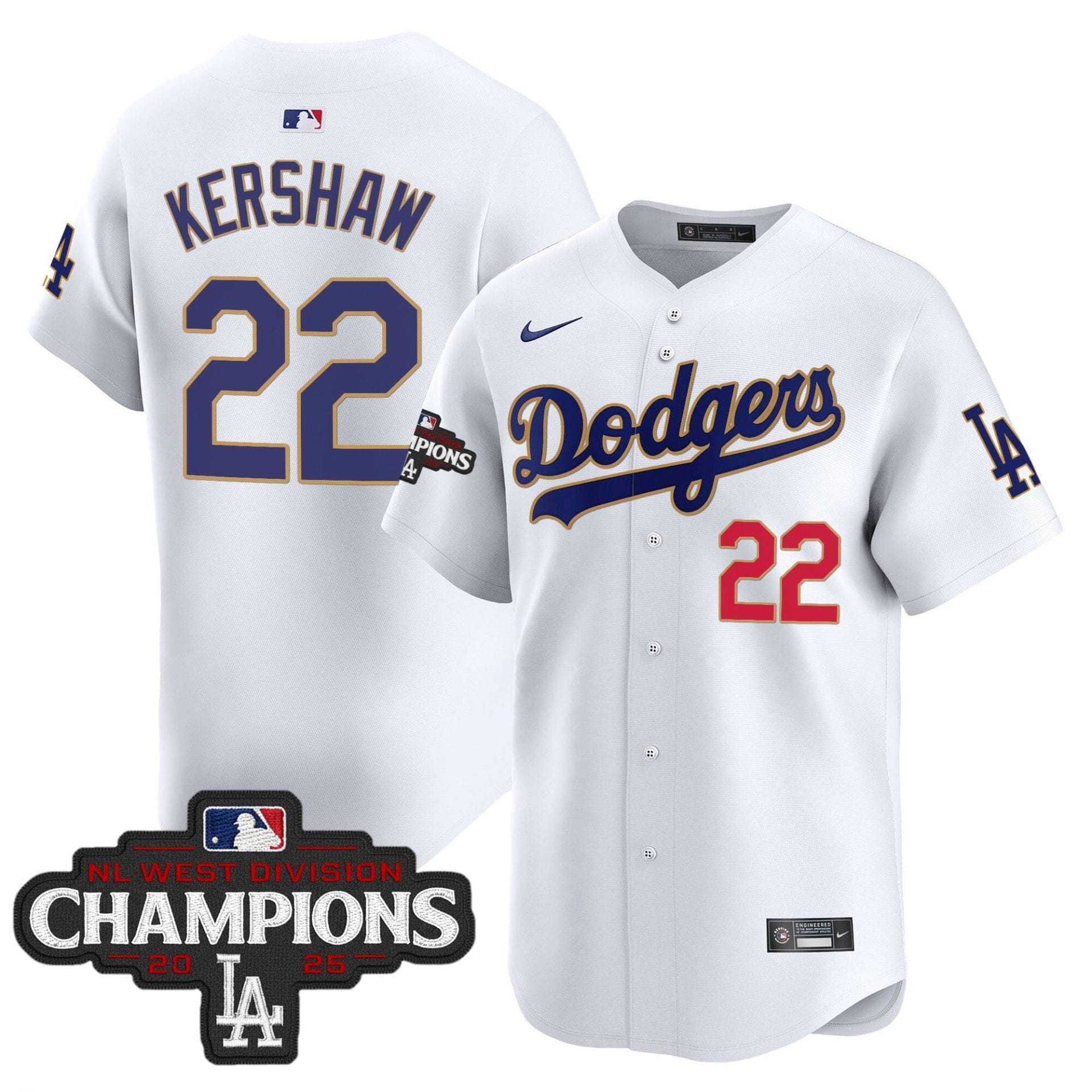 Dodgers 2025 NL West Division Champions Patch Gold Trim Vapor Premier Limited Jersey - All Stitched - Image 30
