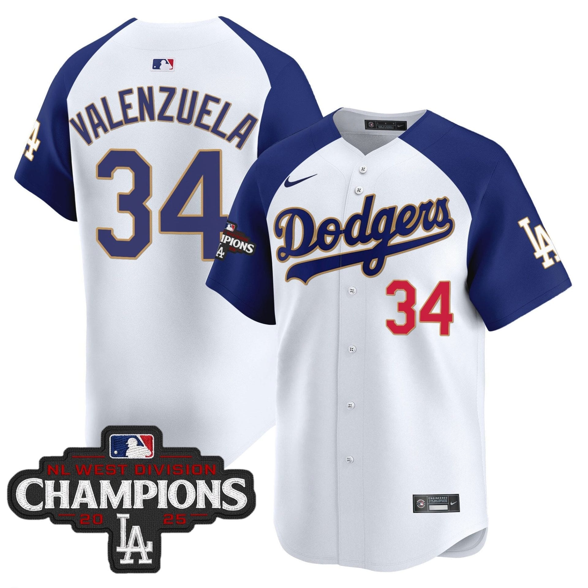 Dodgers 2025 NL West Division Champions Patch Gold Trim Vapor Premier Limited Jersey - All Stitched - Image 45