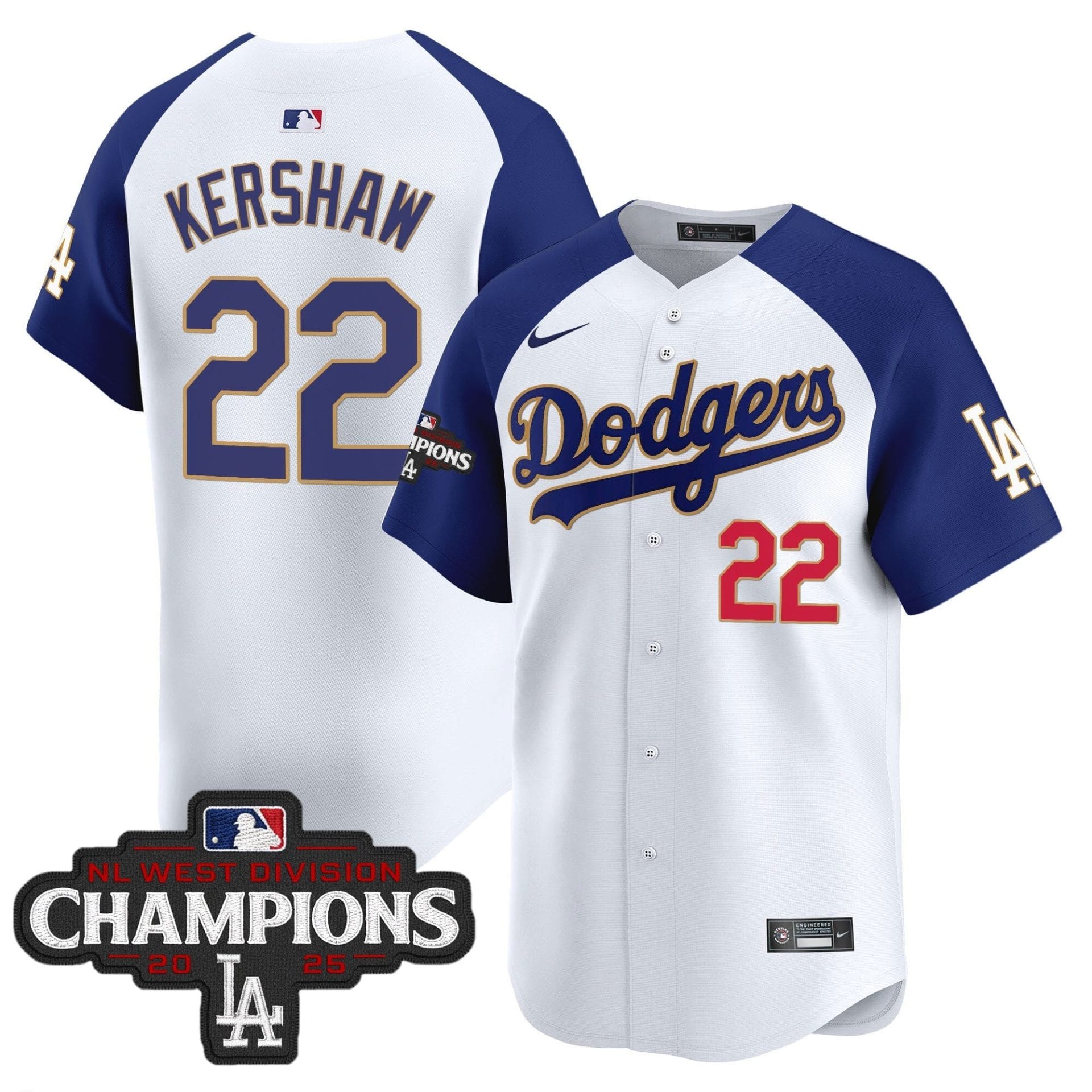 Dodgers 2025 NL West Division Champions Patch Gold Trim Vapor Premier Limited Jersey - All Stitched - Image 50