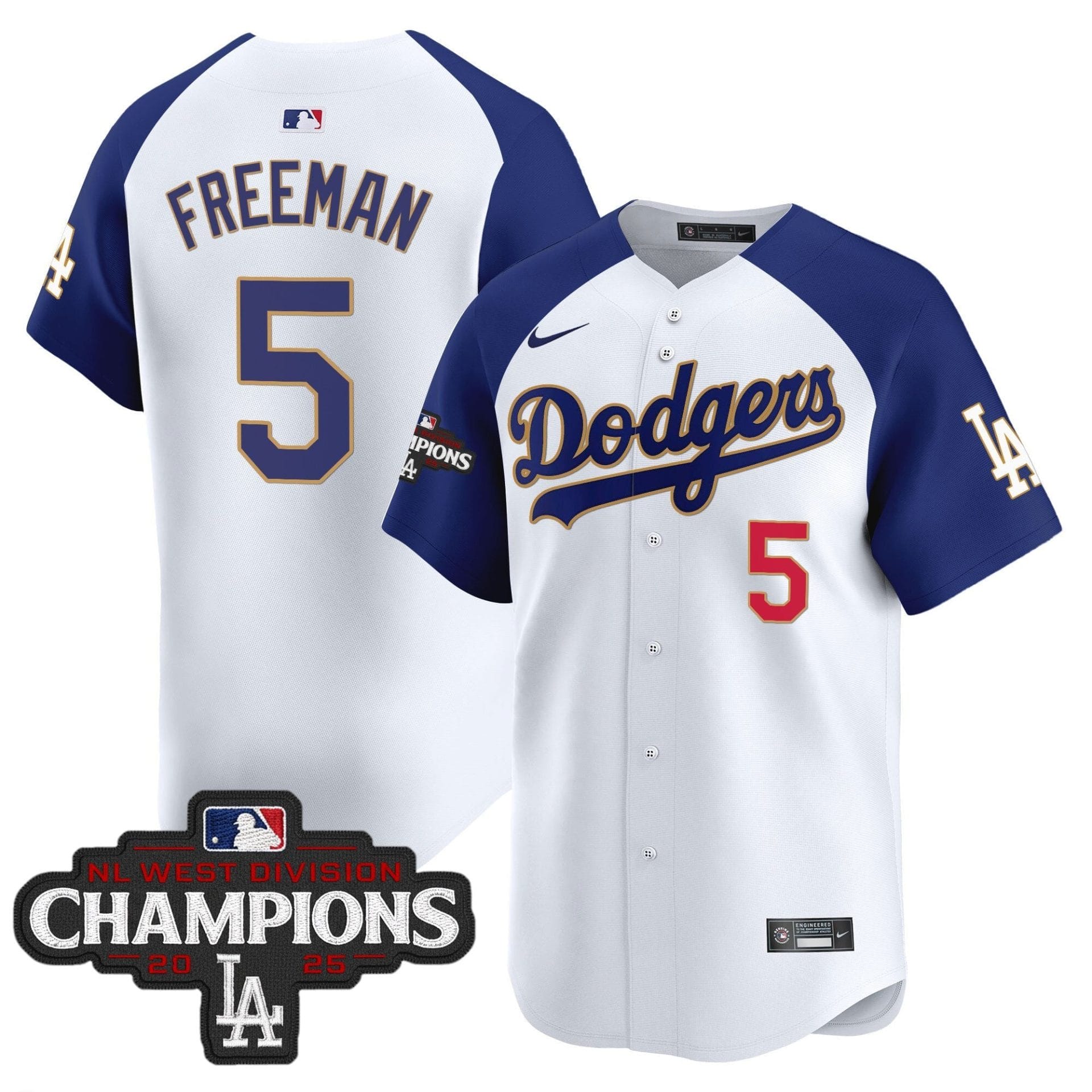 Dodgers 2025 NL West Division Champions Patch Gold Trim Vapor Premier Limited Jersey - All Stitched - Image 44