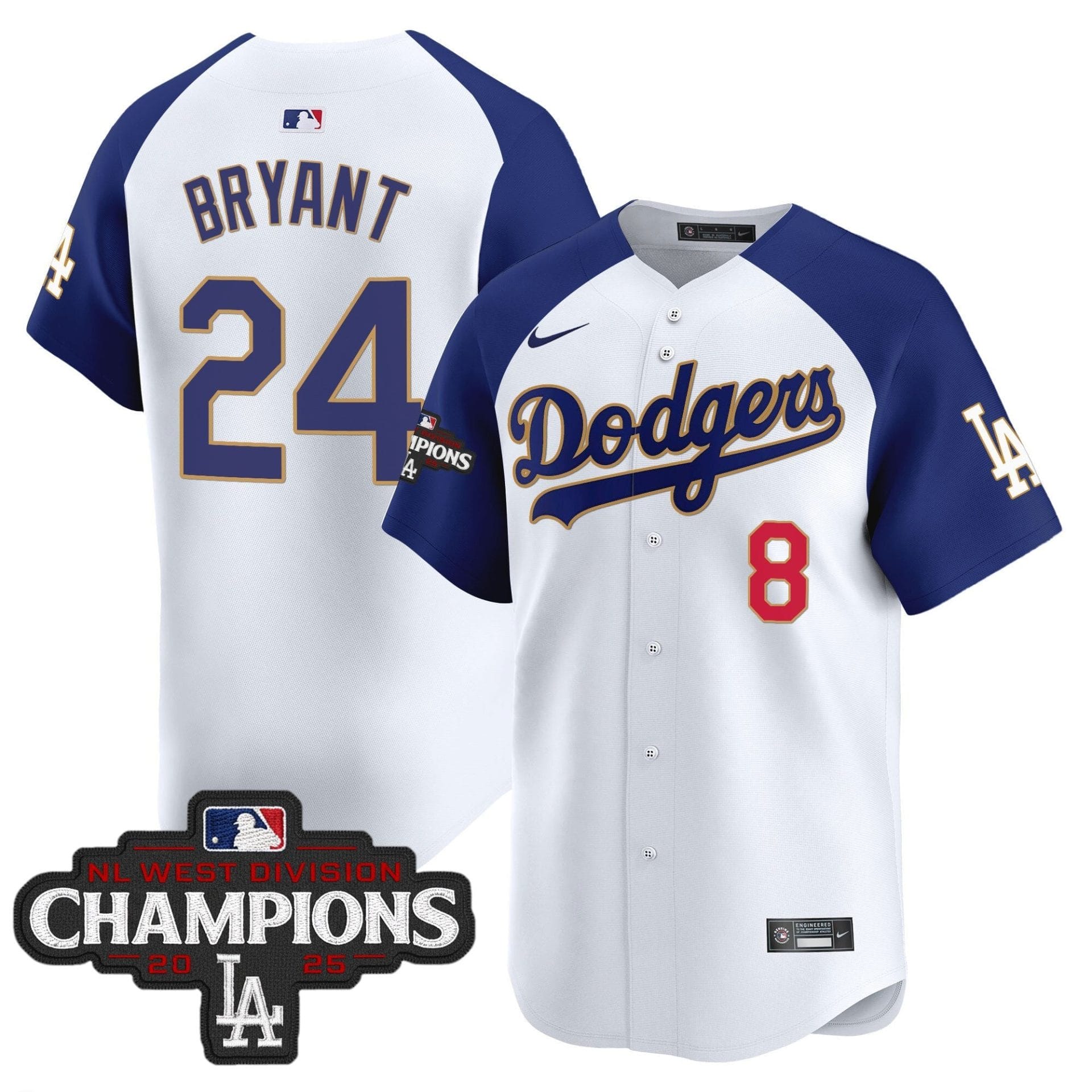 Dodgers 2025 NL West Division Champions Patch Gold Trim Vapor Premier Limited Jersey - All Stitched - Image 47