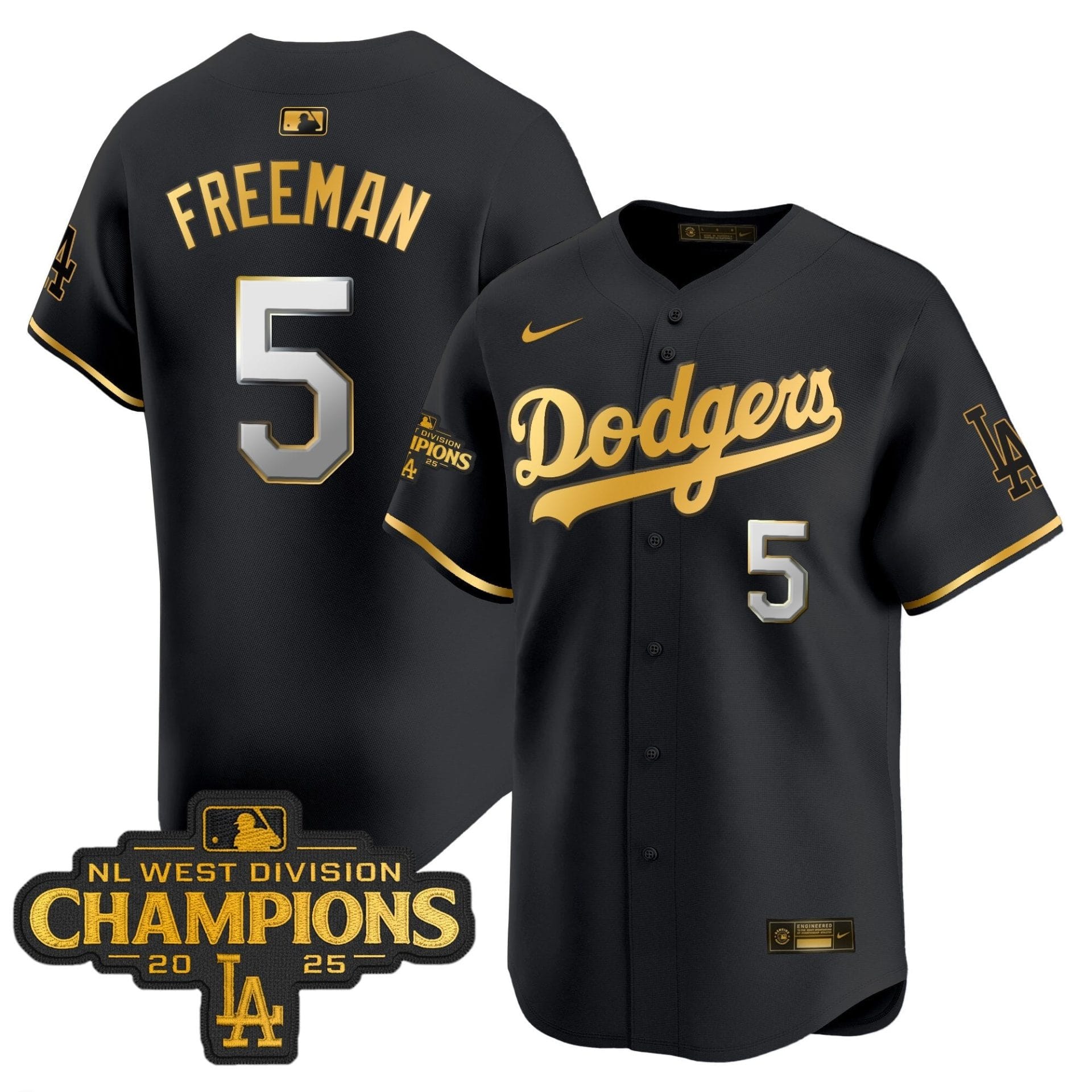 Dodgers 2025 NL West Division Champions Patch Gold Trim Vapor Premier Limited Jersey - All Stitched - Image 4