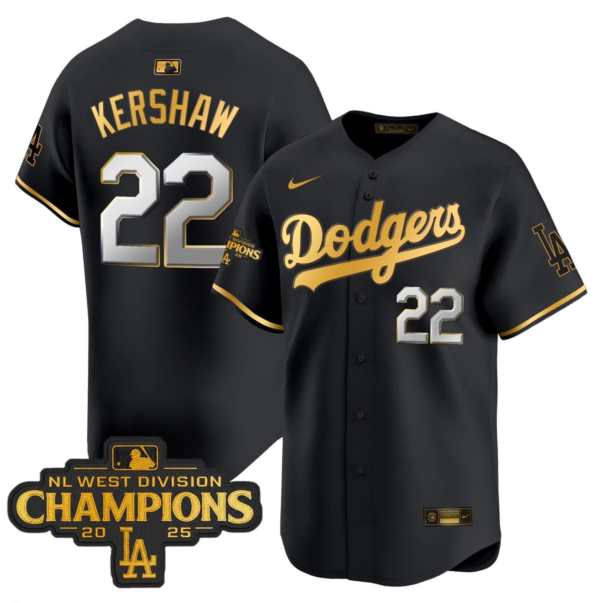 Dodgers 2025 NL West Division Champions Patch Gold Trim Vapor Premier Limited Jersey - All Stitched - Image 10