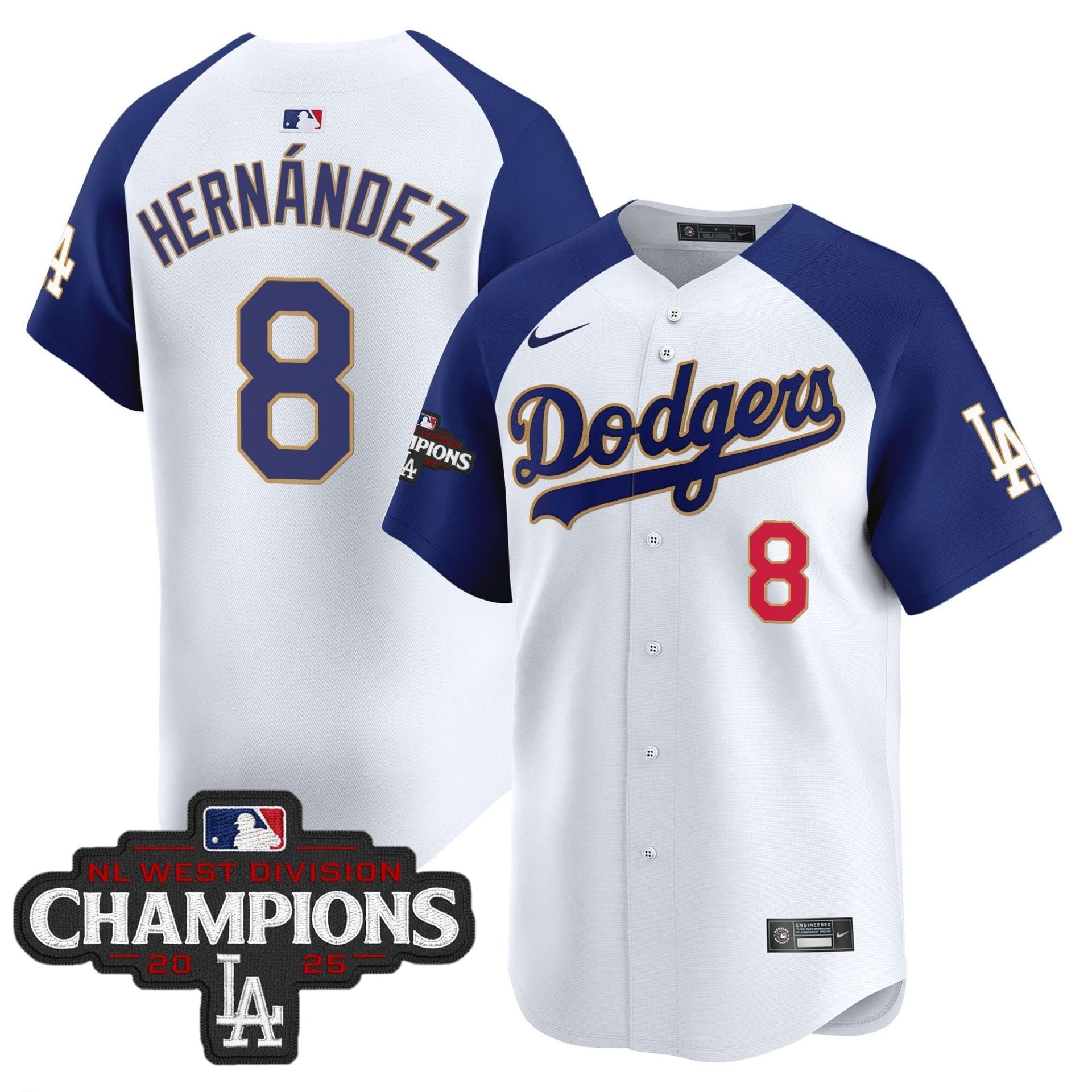 Dodgers 2025 NL West Division Champions Patch Gold Trim Vapor Premier Limited Jersey - All Stitched - Image 49