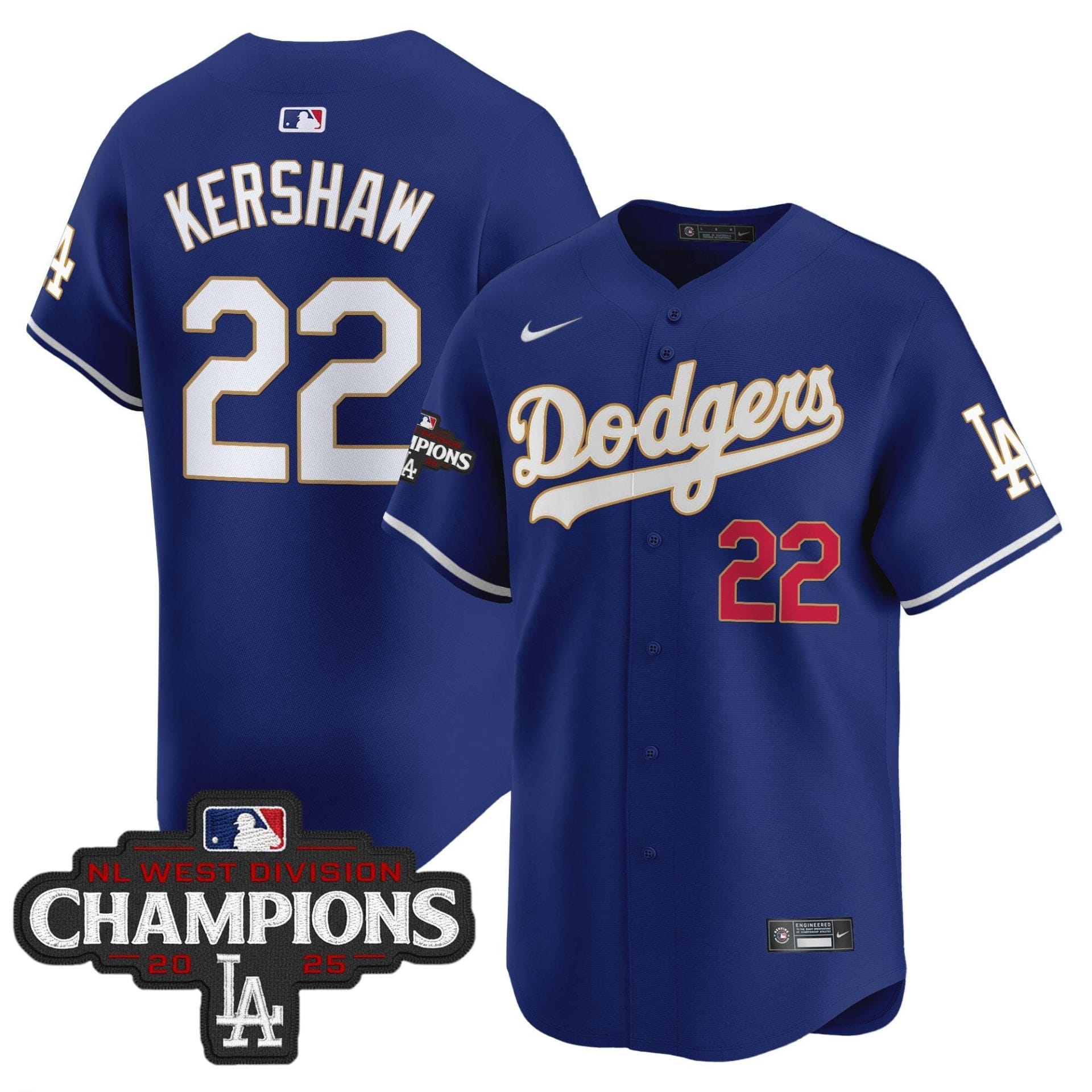 Dodgers 2025 NL West Division Champions Patch Gold Trim Vapor Premier Limited Jersey - All Stitched - Image 40