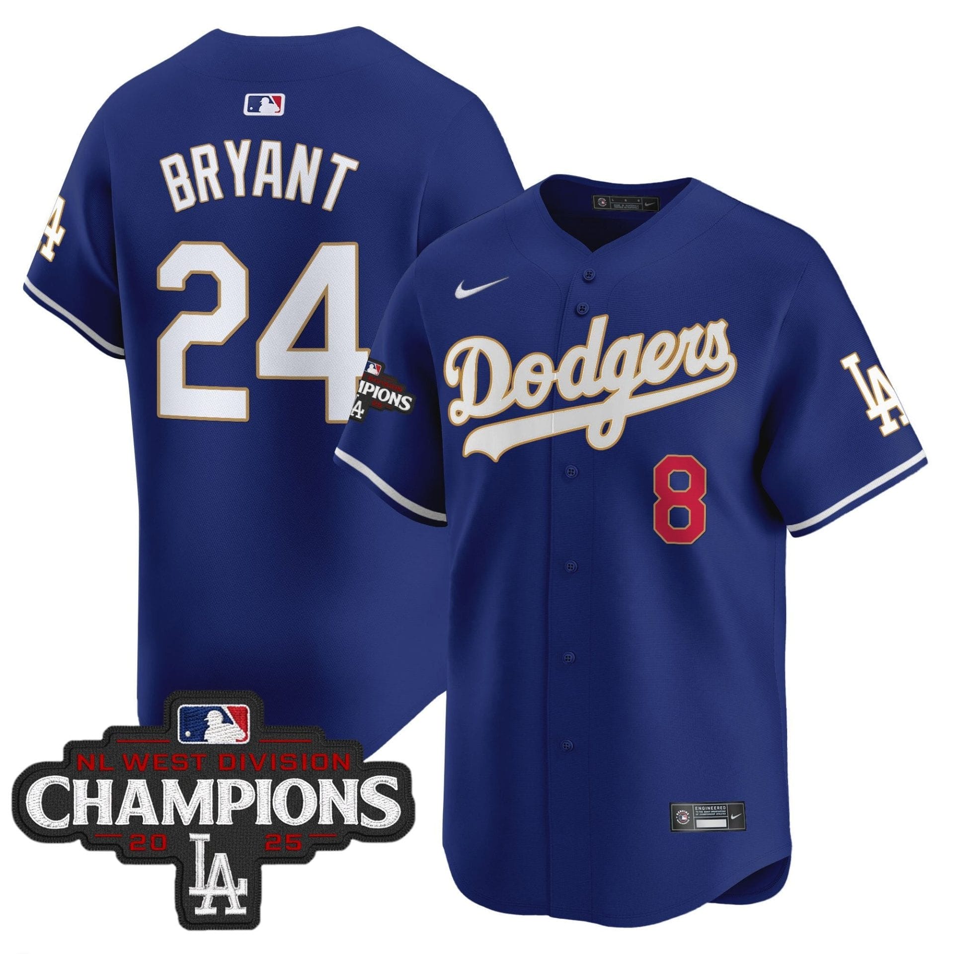 Dodgers 2025 NL West Division Champions Patch Gold Trim Vapor Premier Limited Jersey - All Stitched - Image 37