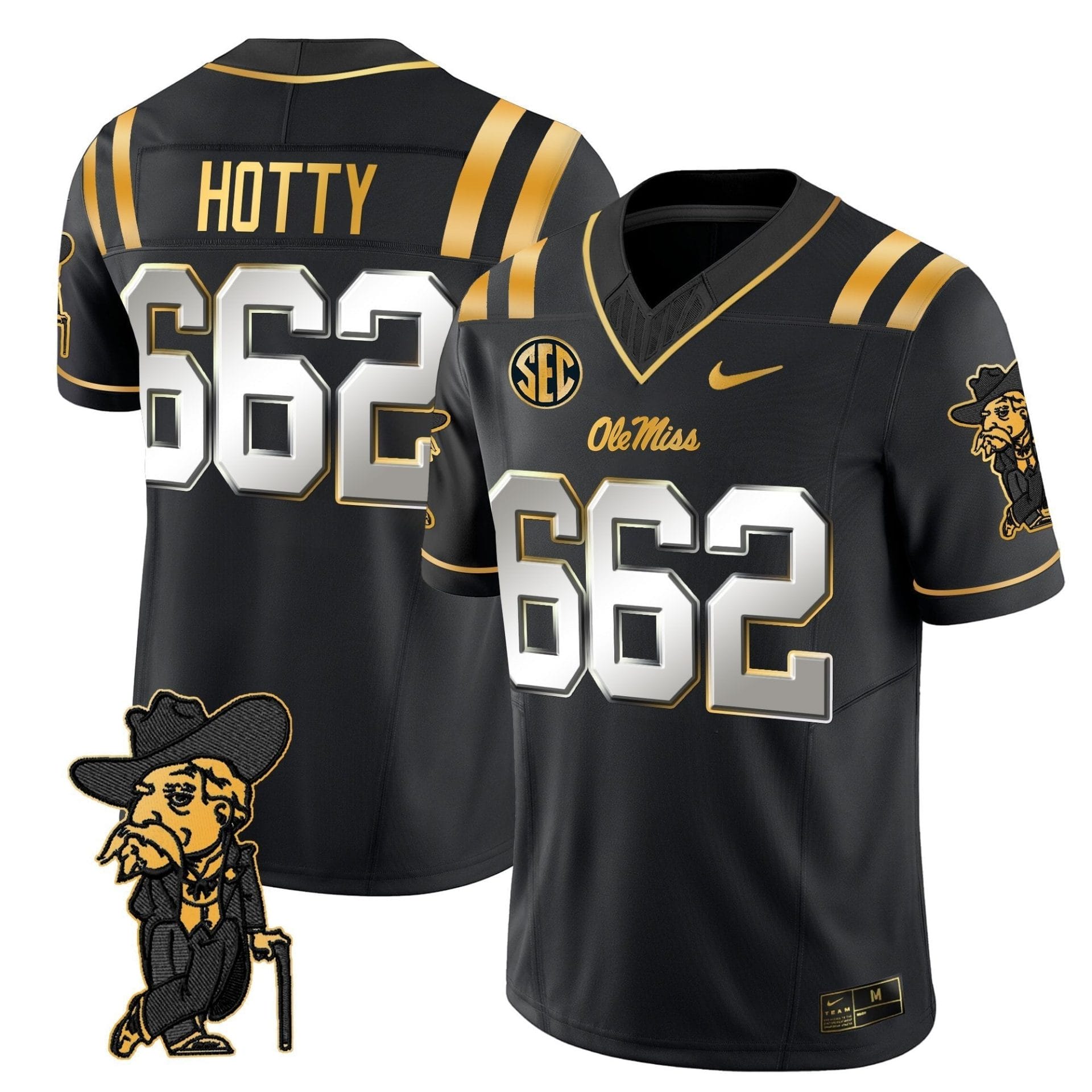 Alternative view of Men's Ole Miss Rebels 2025 Gold Vapor Limited Jersey - All Stitched