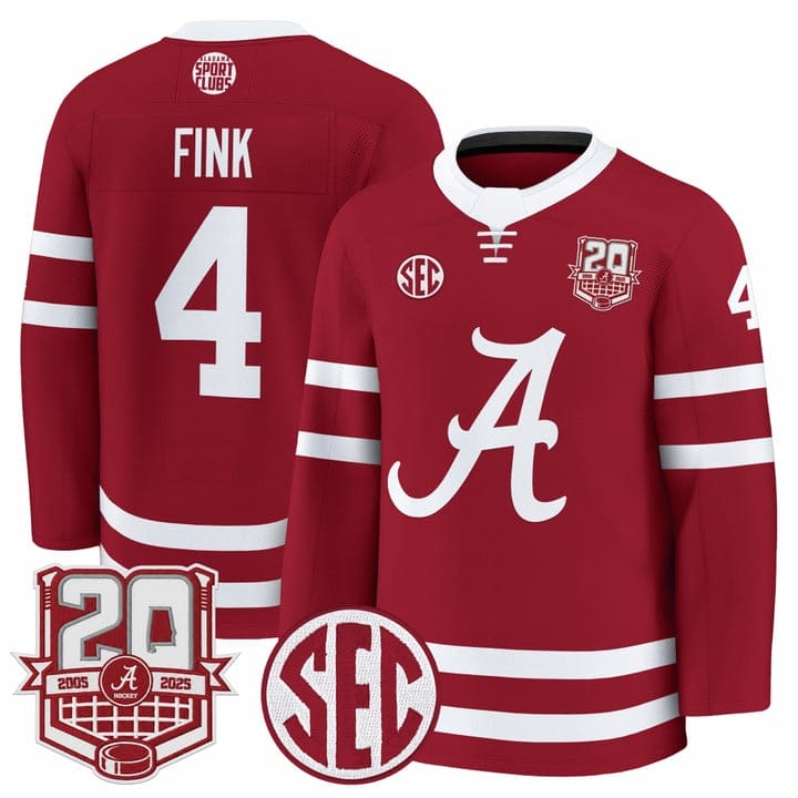 Austin Fink Jersey #4 Alabama Crimson Tide 2025-26 Premium 20th Anniversary Patch Stitched - Image 3