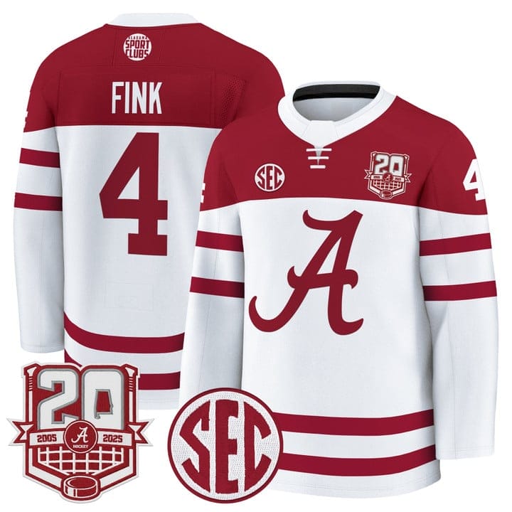 Austin Fink Jersey #4 Alabama Crimson Tide 2025-26 Premium 20th Anniversary Patch Stitched - Image 2