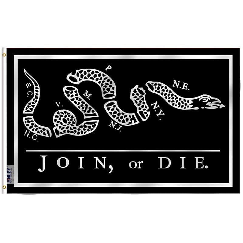 Black Join Or Die Flag - Rattlesnake Flag with Brass Grommets 3X5Ft Banner USA