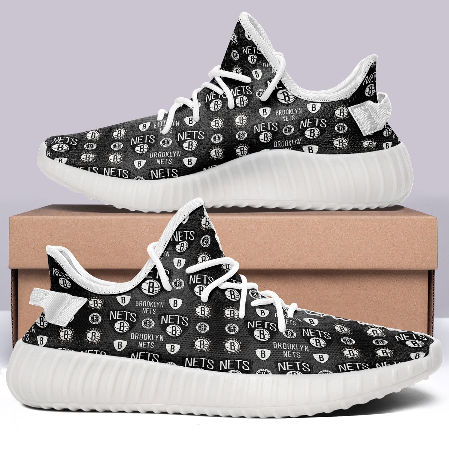 Alternative view of Brooklyn Nets NBA 350v Yeezy Sneakers Black For Men Women Fans