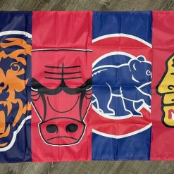 Chicago Bears Cubs Blackhawks Bulls Flag 3x5 ft Sports Black Banner Man-Cave New