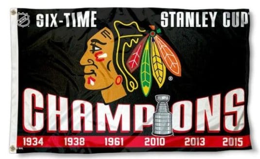 Chicago Blackhawks 6 Time Champs Flag 3X5Ft Polyester Digital Print Banner USA