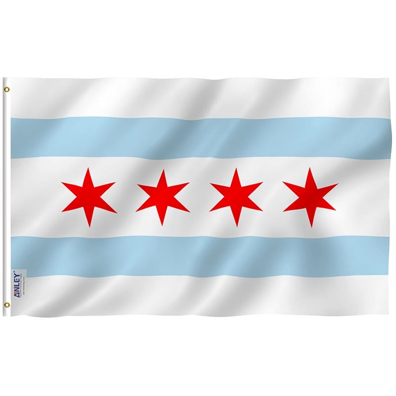 City of Chicago Flag - Chicago IL Flag Polyester with Brass Grommets 3X5Ft Banner USA
