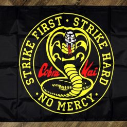 Cobra Kai Strike First Karate Kid Flag 3x5 ft Black Movie Banner Man-Cave Garage