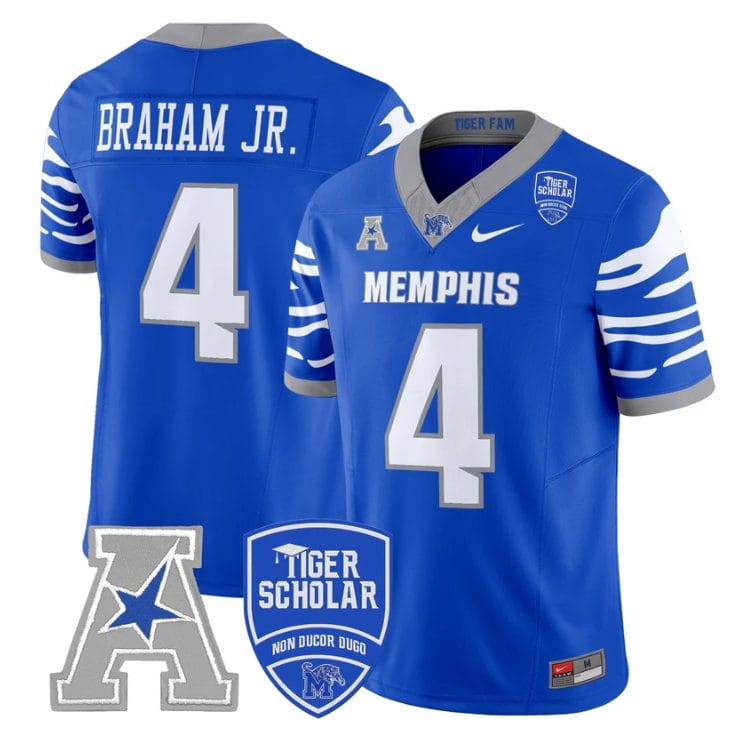 Cortez Braham Jr Jersey #4 Memphis Tigers 2025 Vapor Limited Stitched Royal