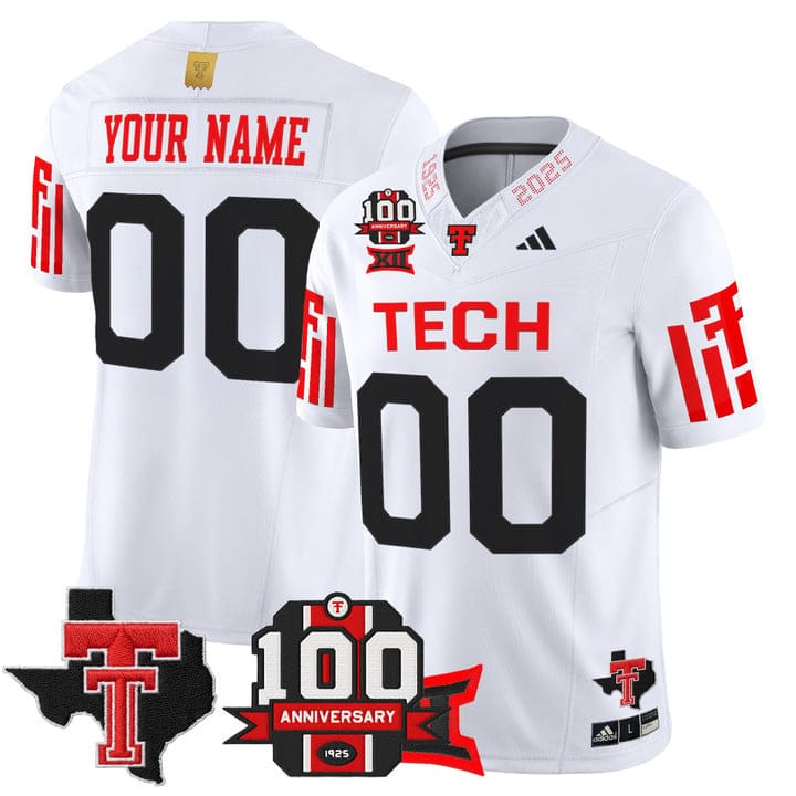 Custom Texas Tech Red Raiders Jersey 100th Anniversary Patch 2025 Stitched - Image 2