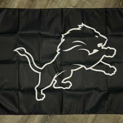 Detroit Lions Logo Flag 3x5 ft Sports Black Banner Man-Cave Garage