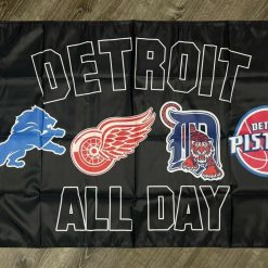 Detroit Lions Red Wings Tigers Pistons All Day Flag 3x5 ft Banner Man-Cave New