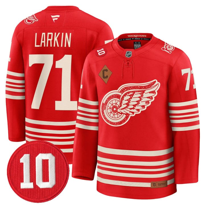 Dylan Larkin Jersey #71 Detroit Red Wings #10 Alex Delvecchio Honoring Stitched - Image 3