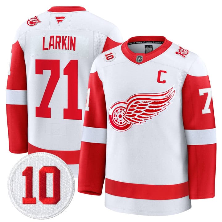 Dylan Larkin Jersey #71 Detroit Red Wings #10 Alex Delvecchio Honoring Stitched - Image 2