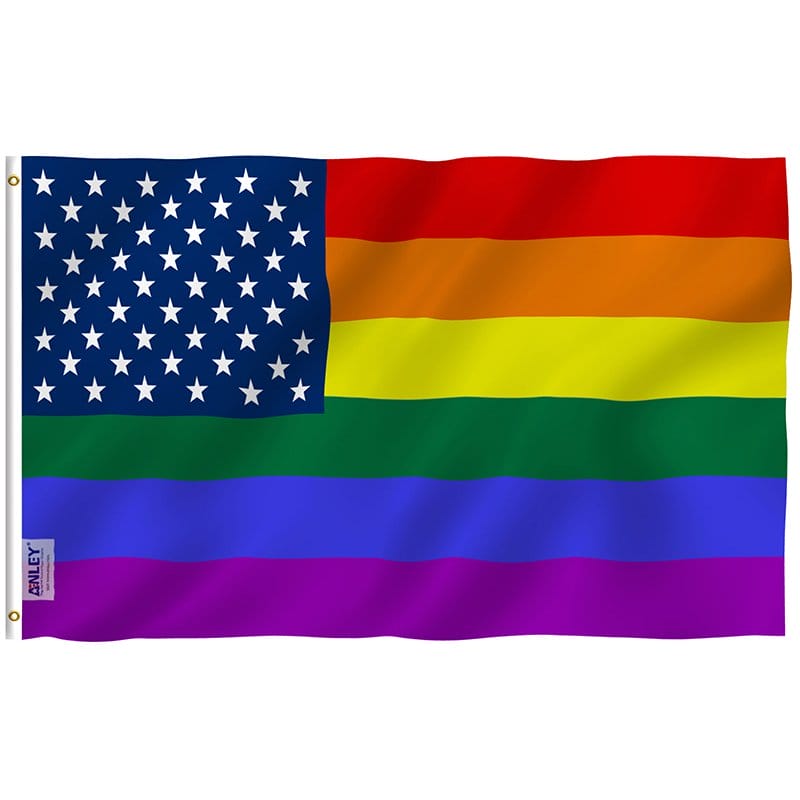 Fly Breeze Rainbow USA Flag with Brass Grommets 3X5Ft Banner USA Polyester