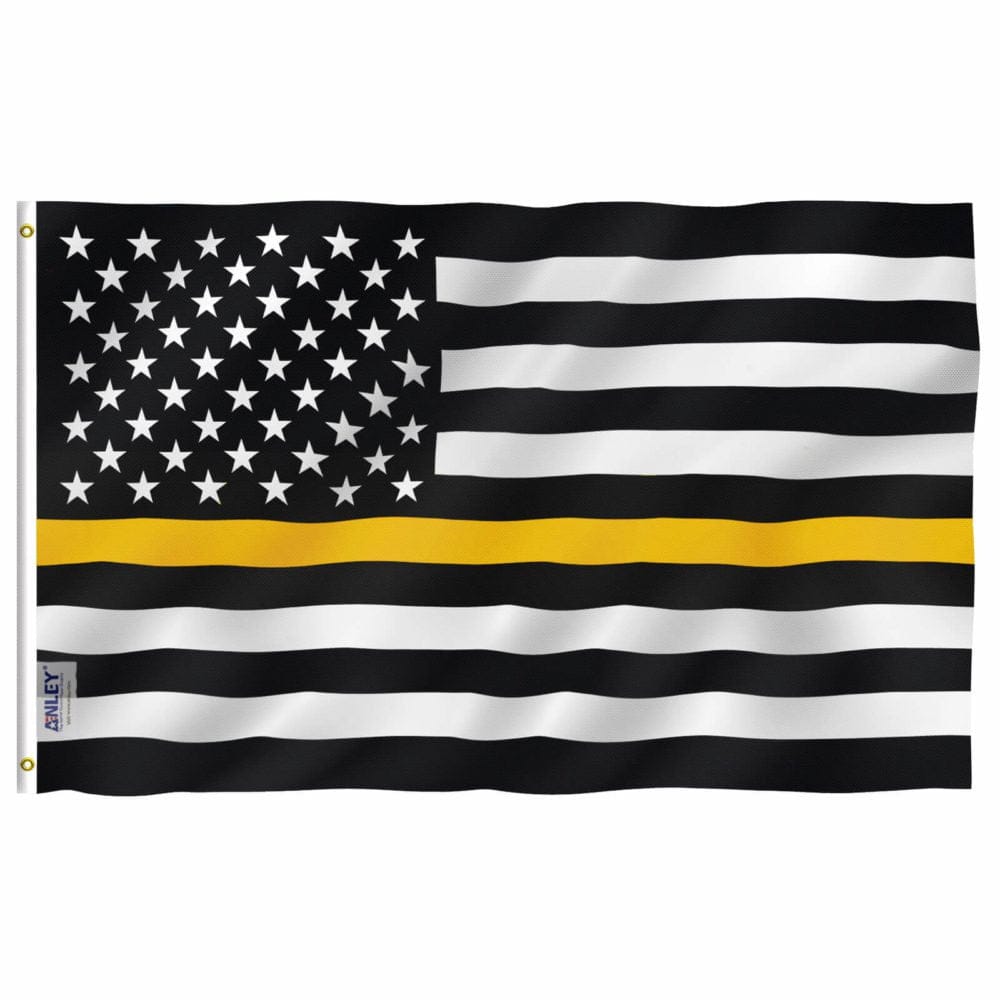 Fly Breeze Thin Gold Line USA Flag with Brass Grommets 3X5Ft Banner USA