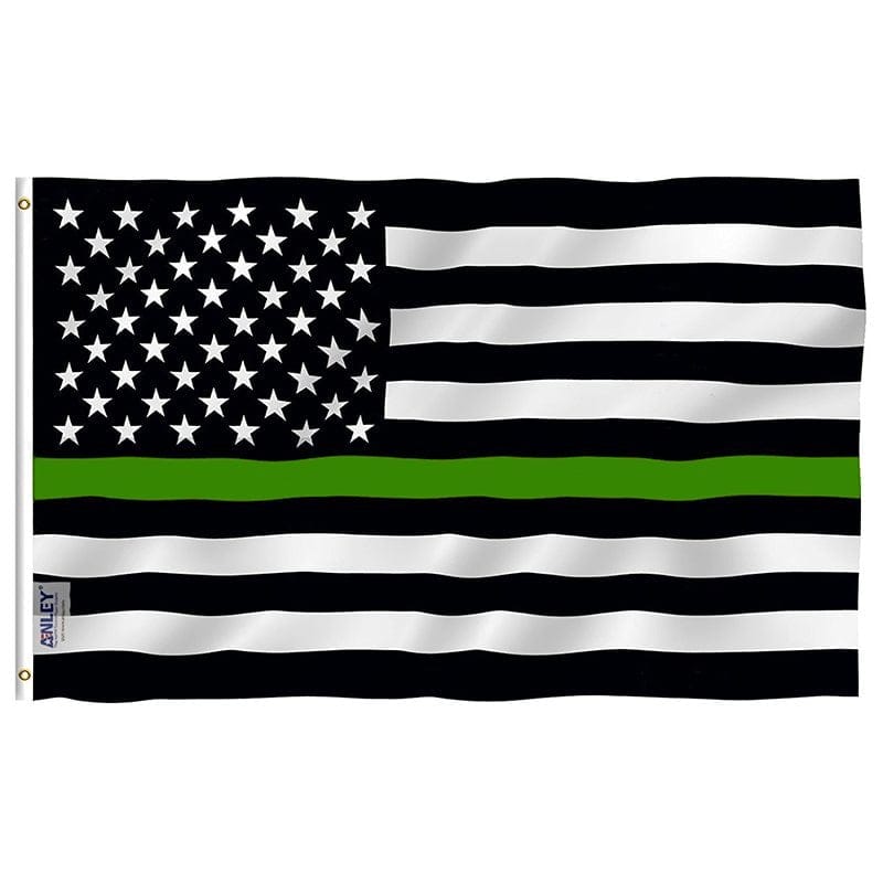 Fly Breeze Thin Green Line USA Flag with Brass Grommets 3X5Ft Banner USA