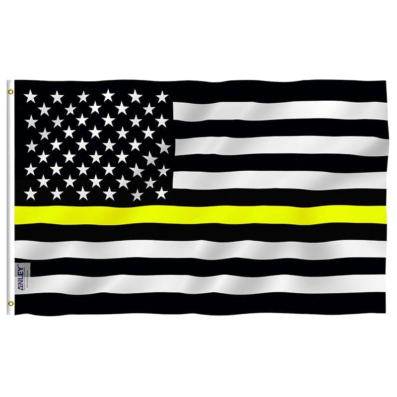 Fly Breeze Thin Yellow Line USA Flag with Brass Grommets 3X5Ft Banner USA