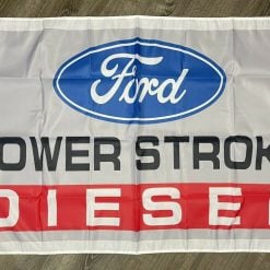 Ford Power Stroke Diesel Flag 3x5 ft White Banner Muscle Truck Man-Cave Garage