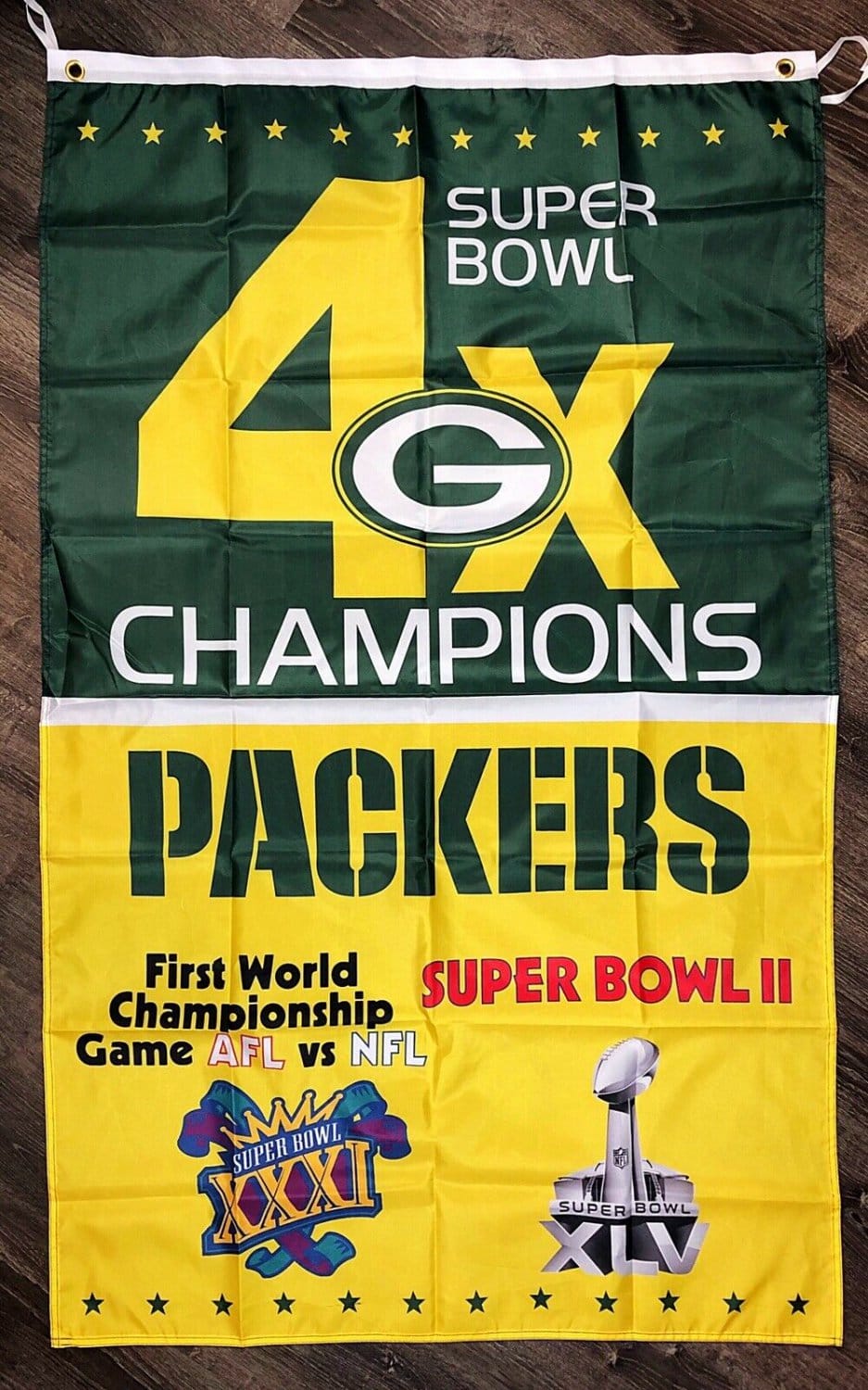 Green Bay Packers Vertical Super Bowl Championship Flag 3x5 ft Banner Man-Cave New