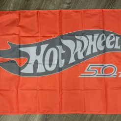Hot Wheels Orange 50th Anniversary Flag 3x5 ft Banner Die Cast Toy Room Man-Cave