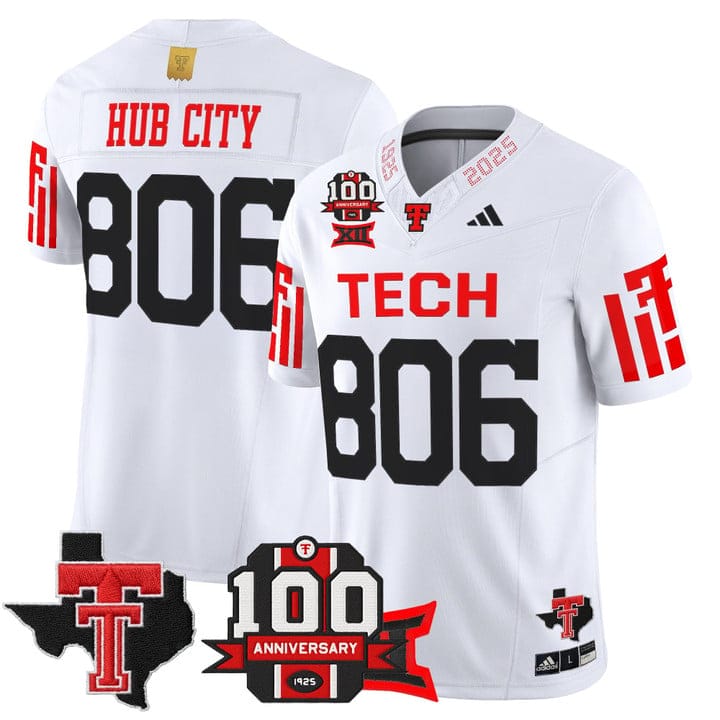 Alternative view of Hub City Jersey #806 Texas Tech 2025 100th Anniversary Patch Stitched