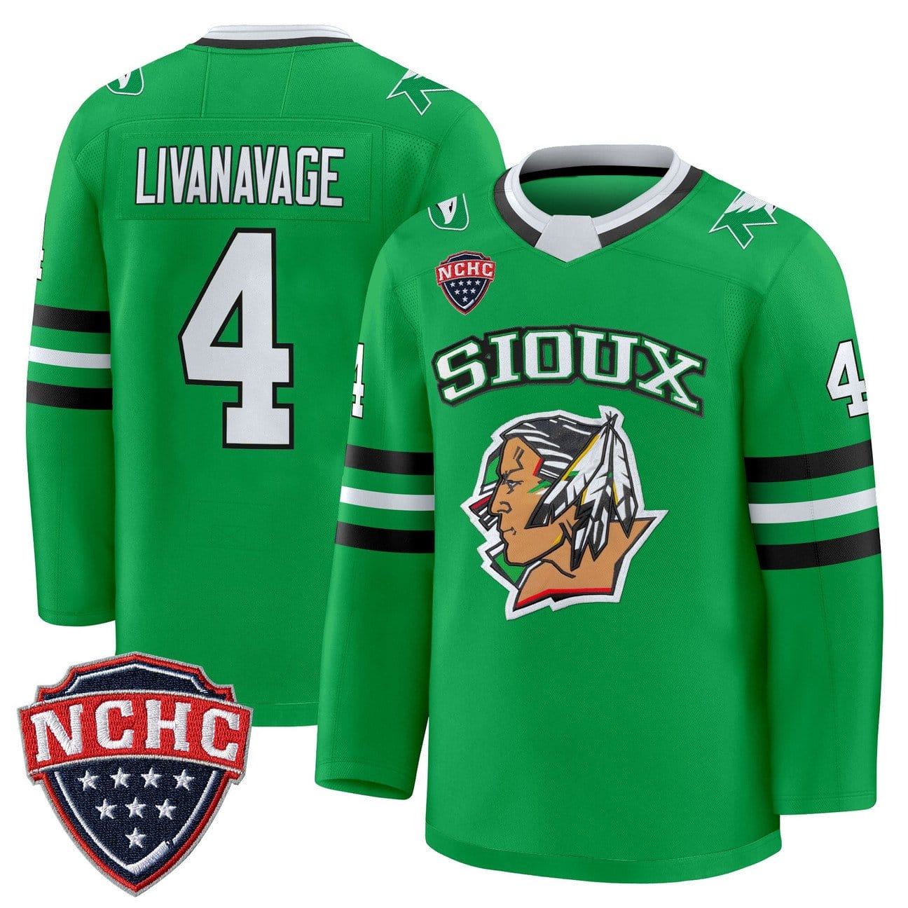 Alternative view of Jake Livanavage Jersey #4 North Dakota Fighting Hawks 2025-26 Stitched