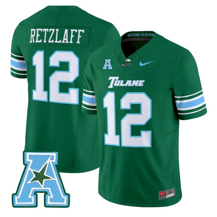 Alternative view of Jake Retzlaff Jersey #12 Tulane Green Wave 2025 Vapor Limited Stitched