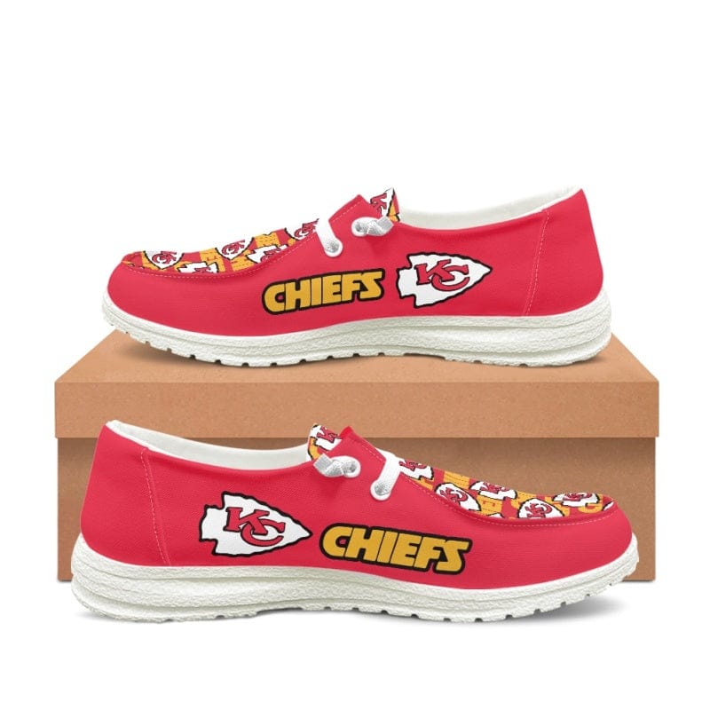 Kansas City Chiefs Red Team Name Logo Canvas Sneaker Shoes For Men Women Fans