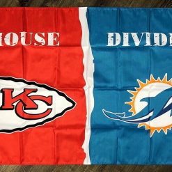 Kansas City Chiefs vs Miami Dolphins House Divided Flag 3x5 ft Sports Banner