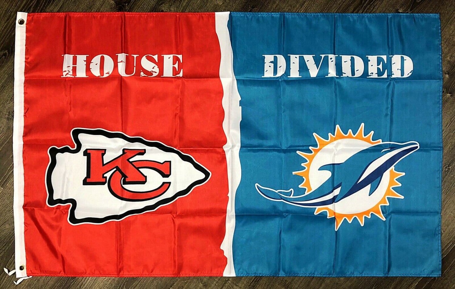 Kansas City Chiefs vs Miami Dolphins House Divided Flag 3x5 ft Sports Banner