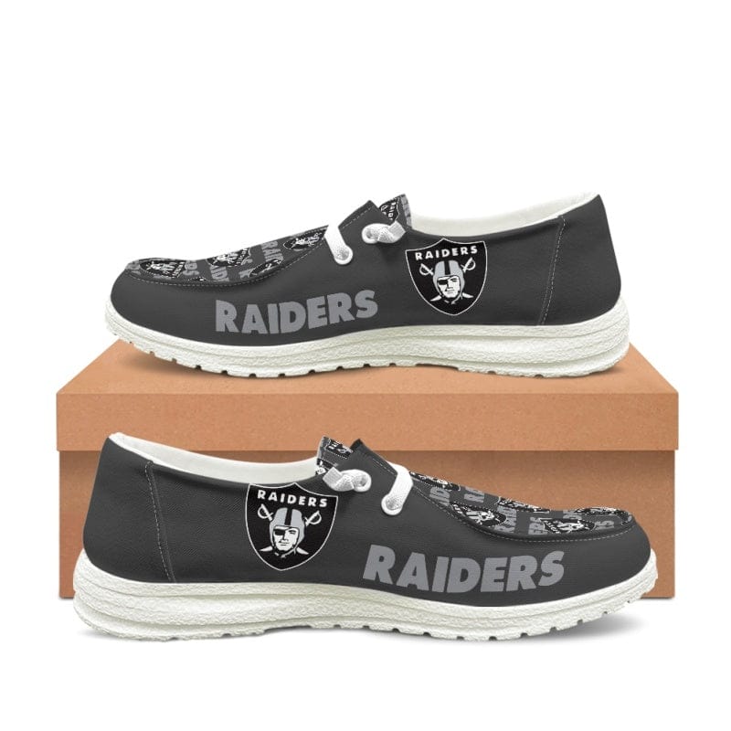Las Vegas Raiders Gray Team Name Logo Canvas Sneaker Shoes For Men Women Fans