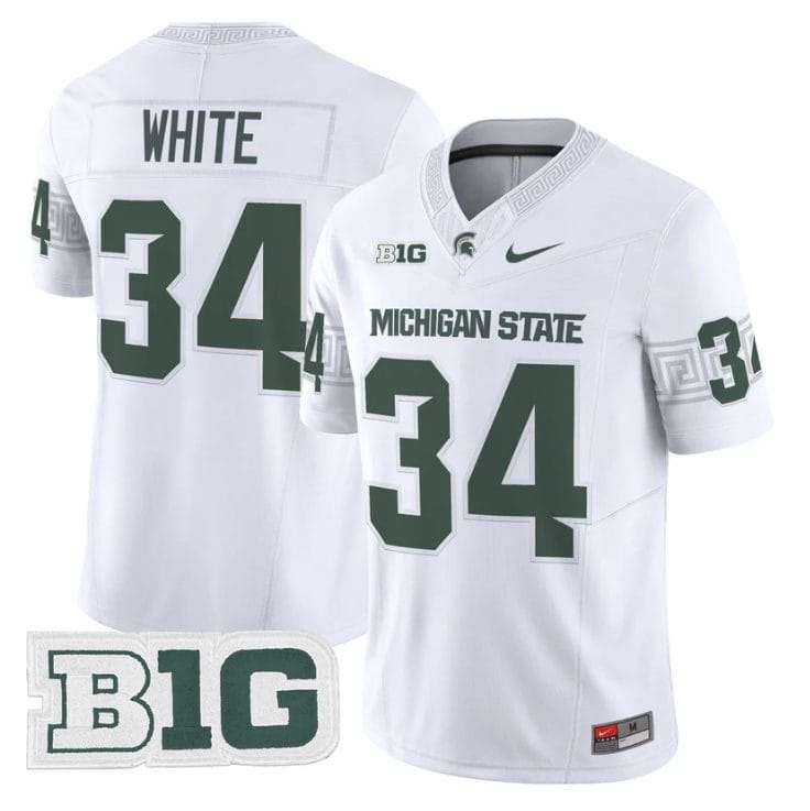 Lorenzo White Jersey #34 Michigan State Spartans 2025 Vapor Stitched White