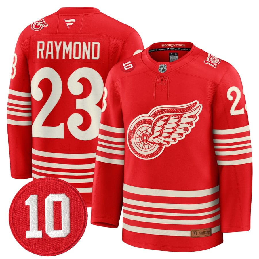 Lucas Raymond Jersey #23 Detroit Red Wings #10 Alex Delvecchio Honoring Stitched - Image 3