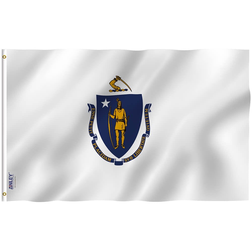 Massachusetts State Flag - Massachusetts MA Flag Polyester with Brass Grommets 3X5Ft Banner USA