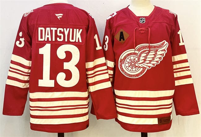 Men's Detroit Red Wings #13 Pavel Datsyuk Jersey Red 2025-26 With A Patch Centennial Premium Stitched