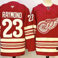 Men's Detroit Red Wings #23 Lucas Raymond Jersey Red 2025-26 Centennial Premium Stitched