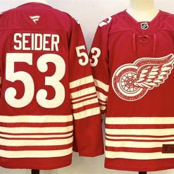Men's Detroit Red Wings #53 Moritz Seider Jersey Red 2025-26 Centennial Premium Stitched