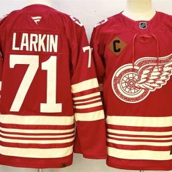 Men's Detroit Red Wings #71 Dylan Larkin Jersey Red 2025-26 With C Patch Centennial Premium Stitched