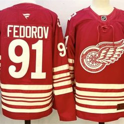 Men's Detroit Red Wings #91 Sergei Fedorov Jersey Red 2025-26 Centennial Premium Stitched